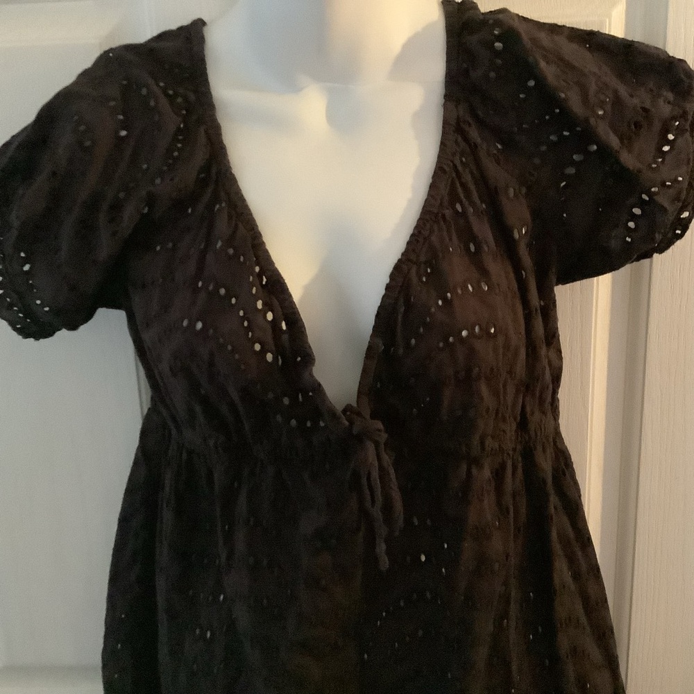 Brown eyelet bathing suit cover or dress, size M, 100% cotton - Picture 3 of 4